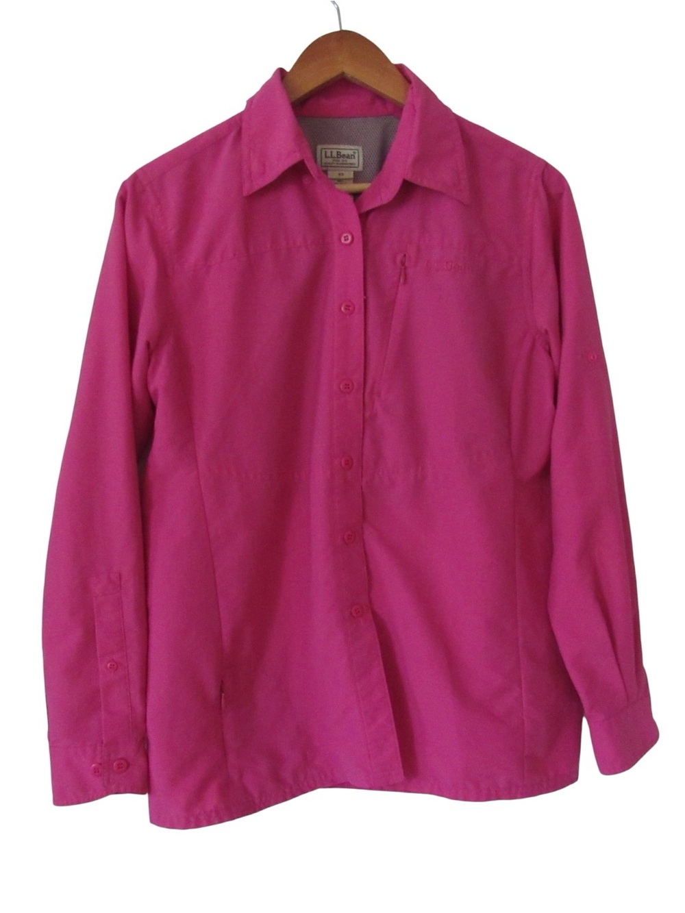 LL Bean Womens Button Down Shirt XS No Fly Zone Hot Pink Outdoors Insect Shield